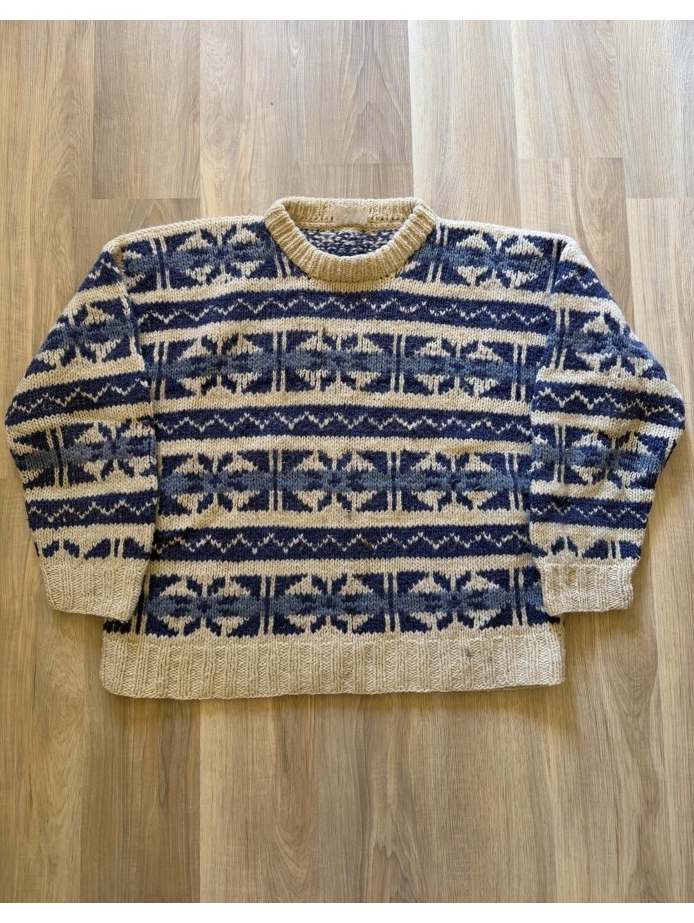 Vintage Geometric Pattern Chunky Wool Hand Knit Sweater